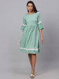 Jainish Women's Green Solid Fit & Flare Dress