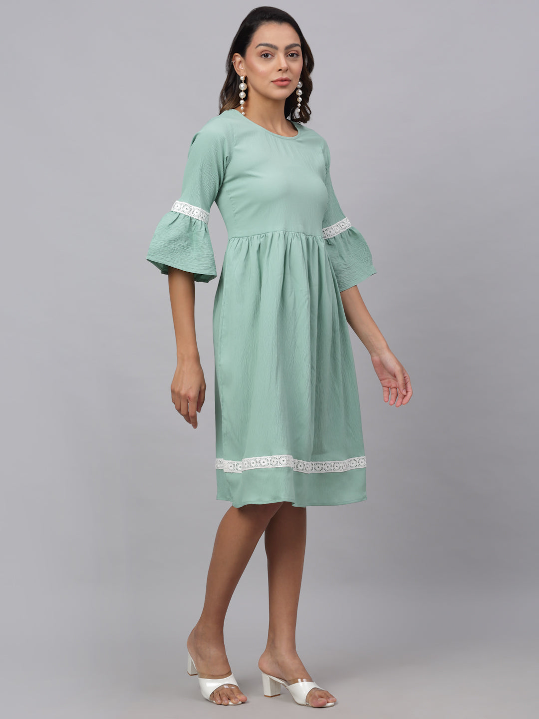 Jainish Women's Green Solid Fit & Flare Dress