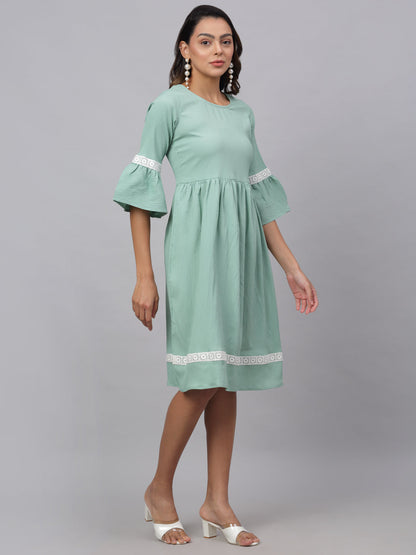 Jainish Women's Green Solid Fit & Flare Dress
