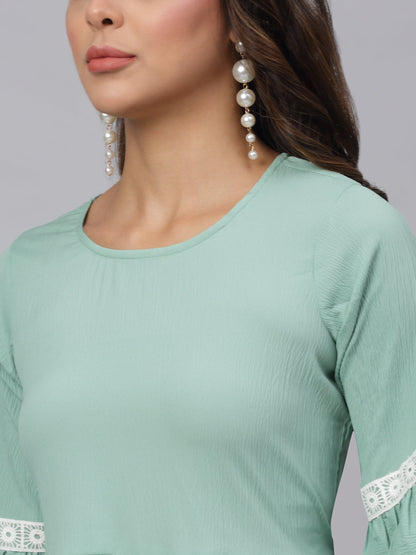 Jainish Women's Green Solid Fit & Flare Dress