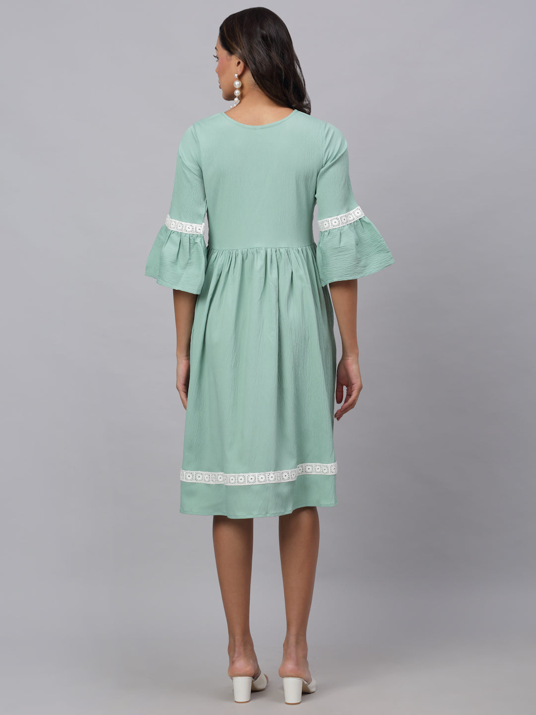 Jainish Women's Green Solid Fit & Flare Dress