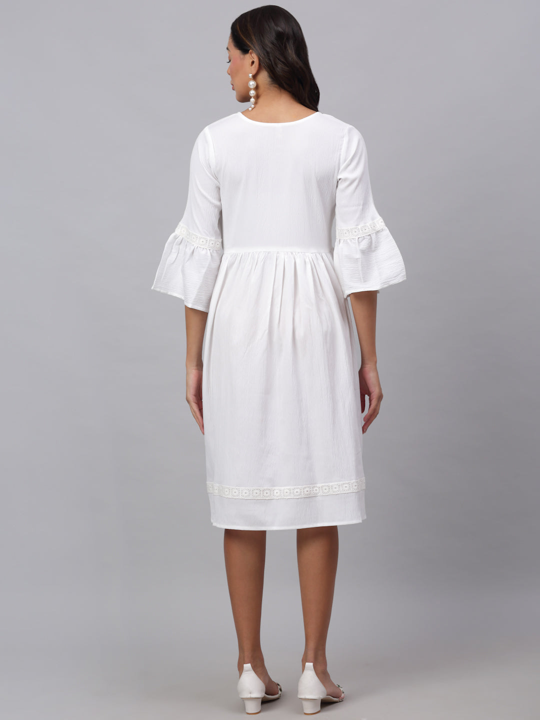 Jainish Women's White Solid Fit & Flare Dress