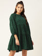Jainish Women's Georgette Puff Sleeves Tiered Dress - Green
