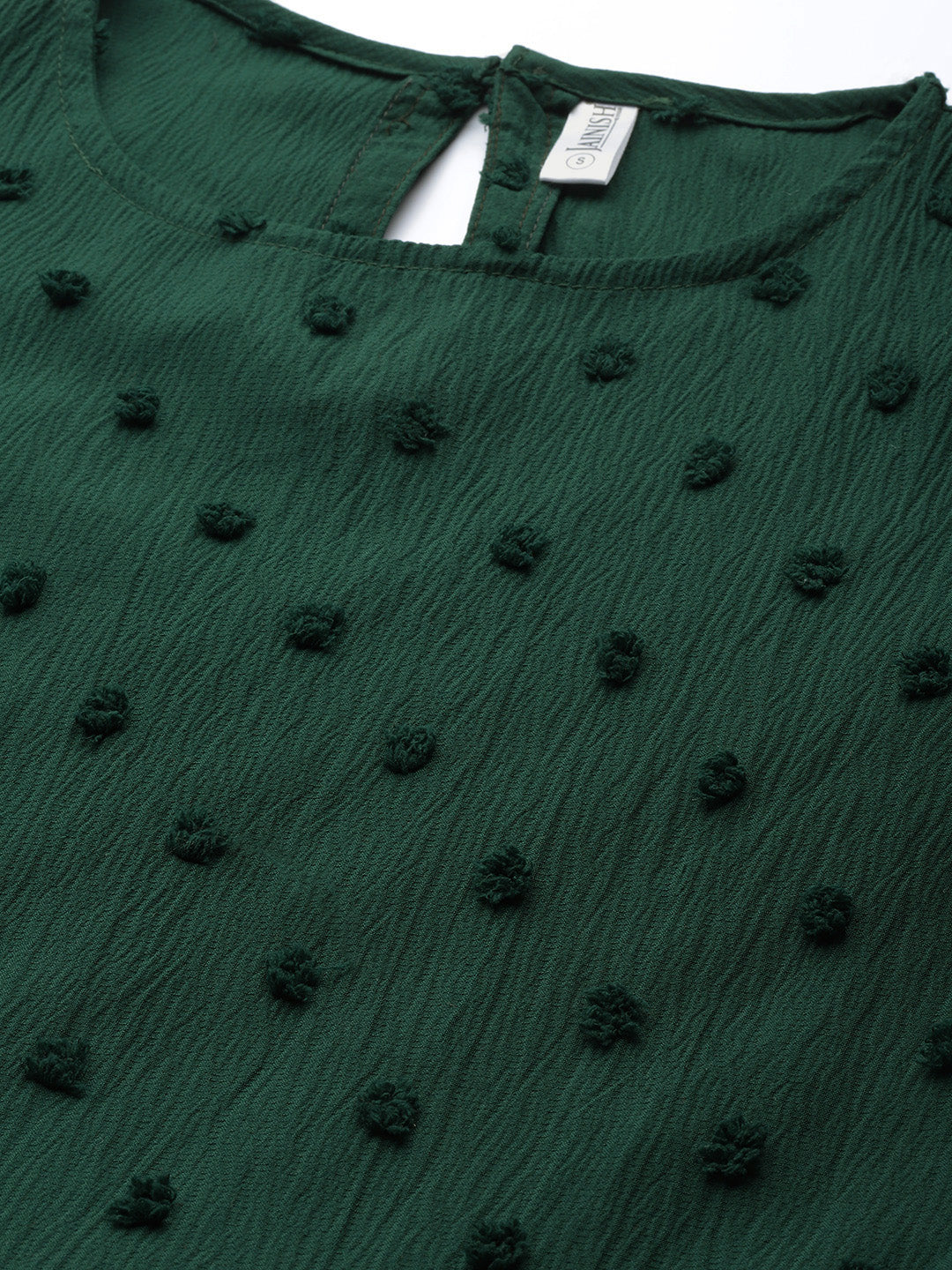 Jainish Women's Georgette Puff Sleeves Tiered Dress - Green