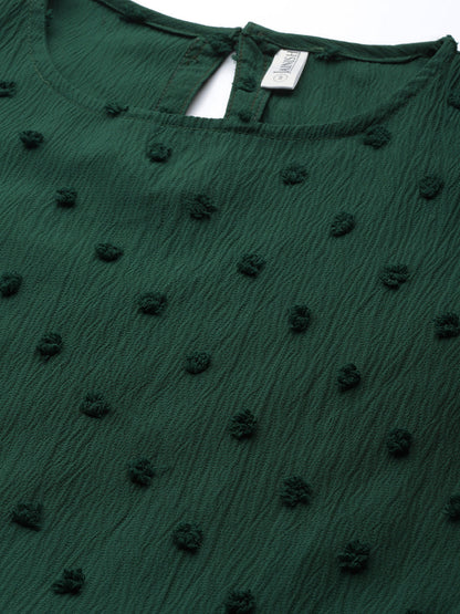 Jainish Women's Georgette Puff Sleeves Tiered Dress - Green