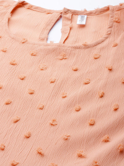 Jainish Women's Georgette Puff Sleeves Tiered Dress - Peach