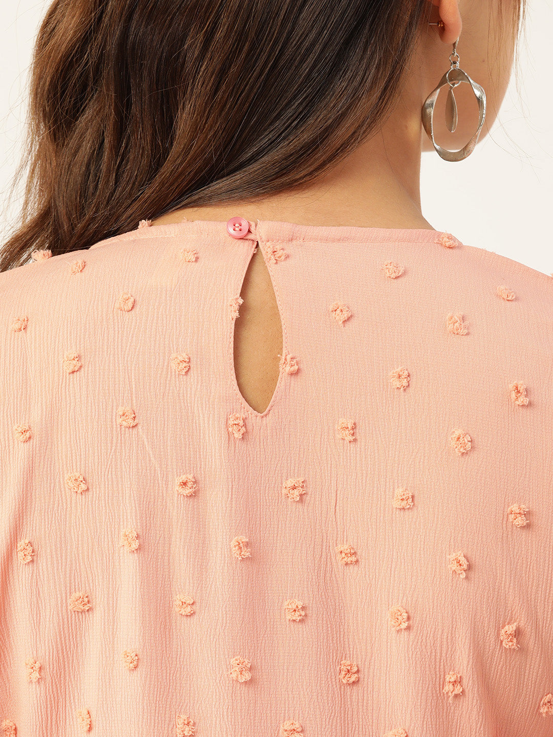 Jainish Women's Georgette Puff Sleeves Tiered Dress - Peach