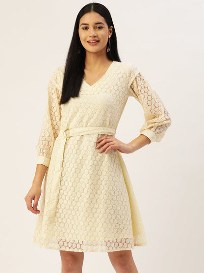 Jainish Women's Off-White A-Line Cotton Dress