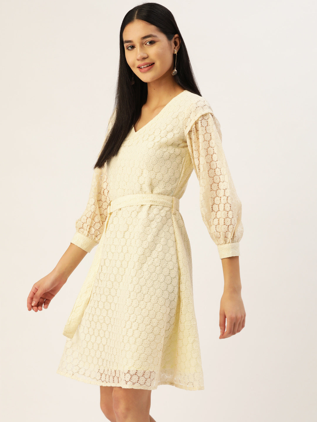 Jainish Women's Off-White A-Line Cotton Dress
