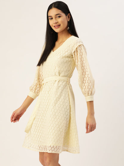 Jainish Women's Off-White A-Line Cotton Dress