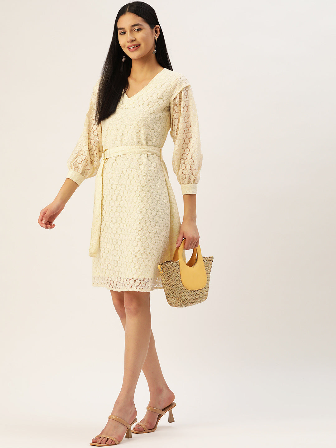 Jainish Women's Off-White A-Line Cotton Dress
