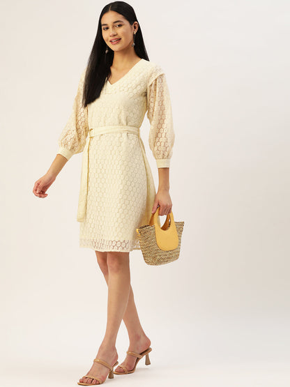 Jainish Women's Off-White A-Line Cotton Dress