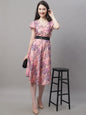 Jainish Women's Pink Printed A-Line Dresses With Belt