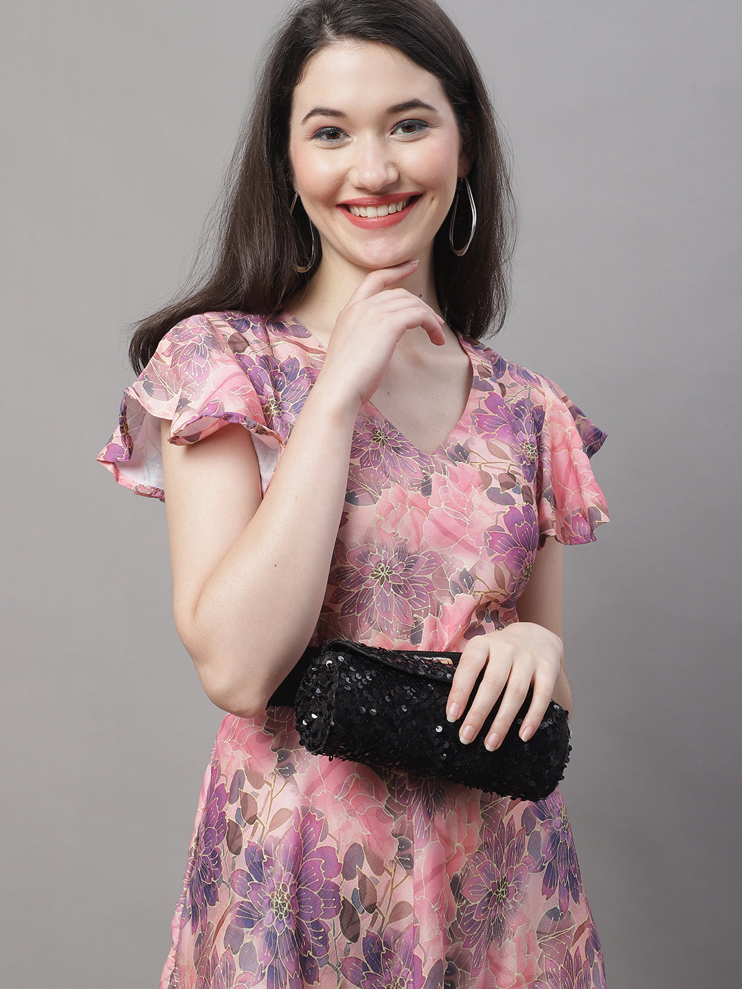 Jainish Women's Pink Printed A-Line Dresses With Belt