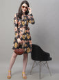 Jainish Women's Black Printed A-Line Dresses With Belt