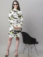 Jainish Women's White Printed A-Line Dresses With Belt