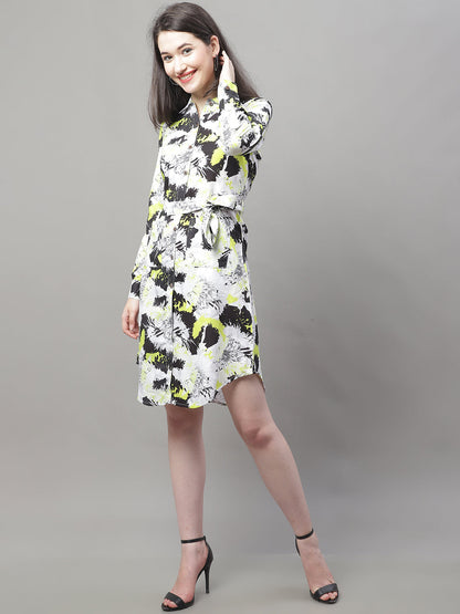 Jainish Women's White Printed A-Line Dresses With Belt