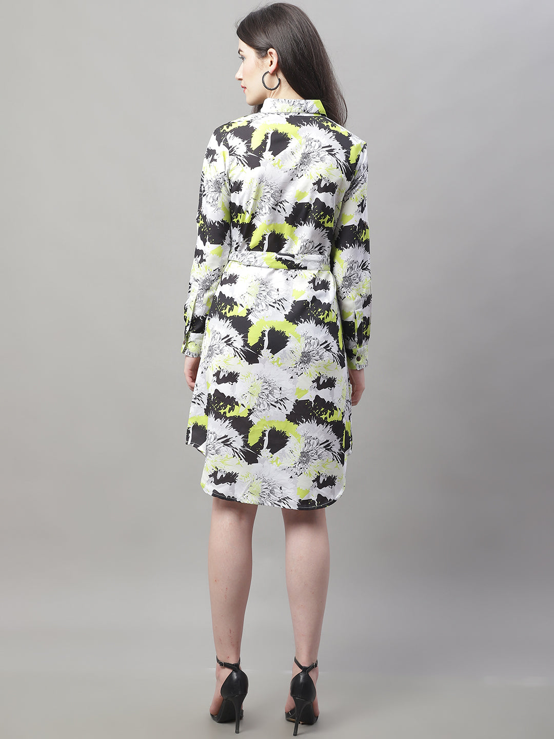 Jainish Women's White Printed A-Line Dresses With Belt