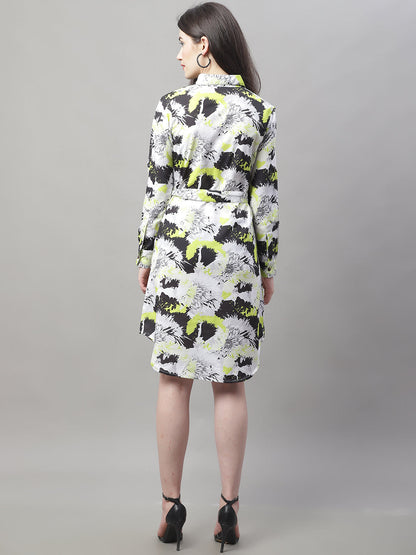 Jainish Women's White Printed A-Line Dresses With Belt
