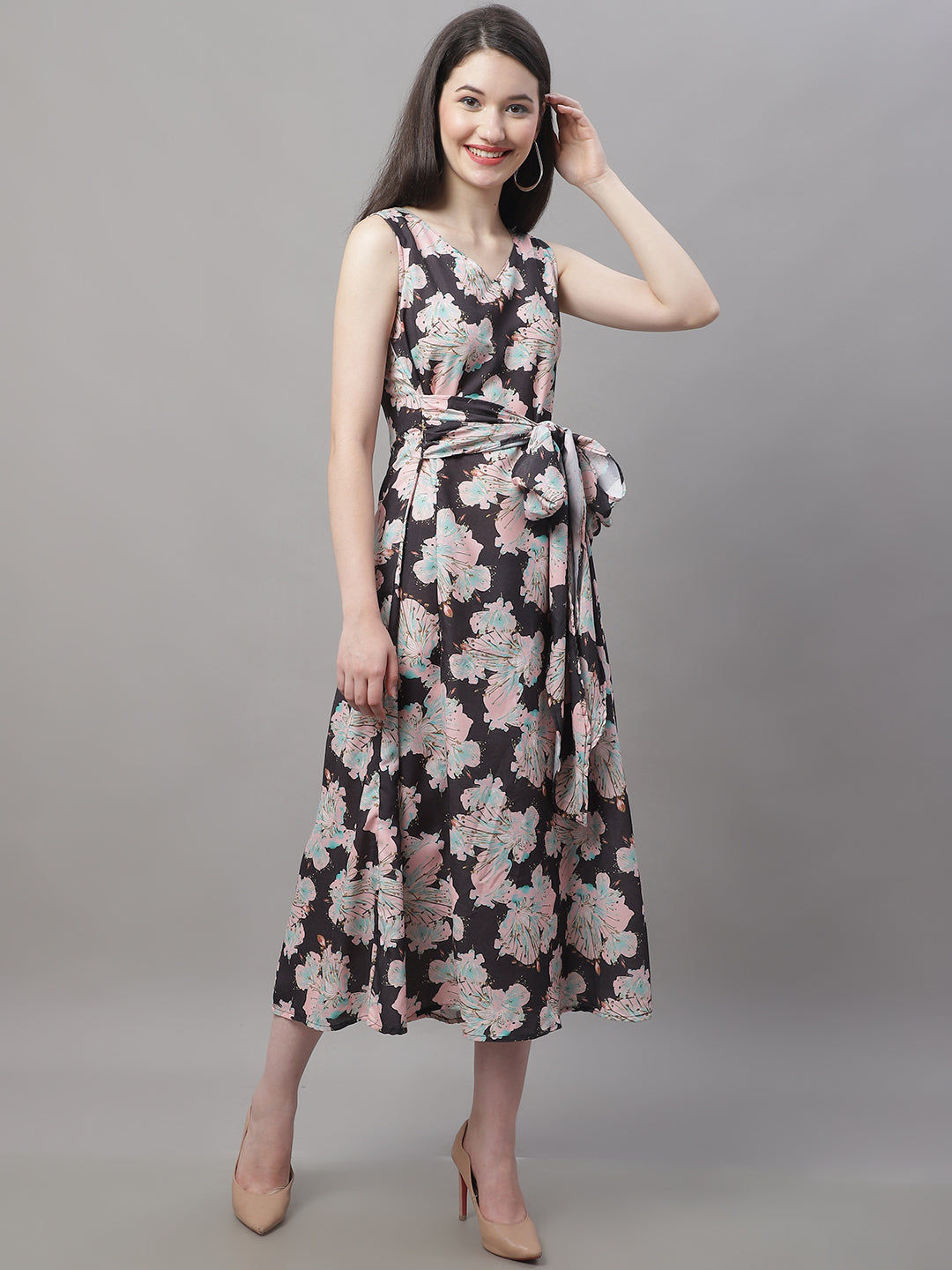 Jainish Women's Black Printed A-Line Dresses