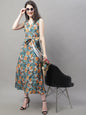 Jainish Women's Teal Blue Printed A-Line Dresses