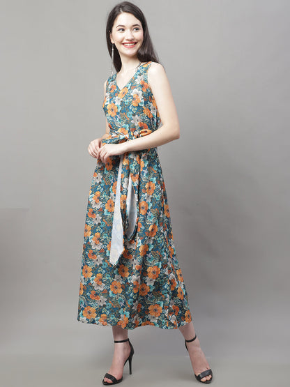 Jainish Women's Teal Blue Printed A-Line Dresses