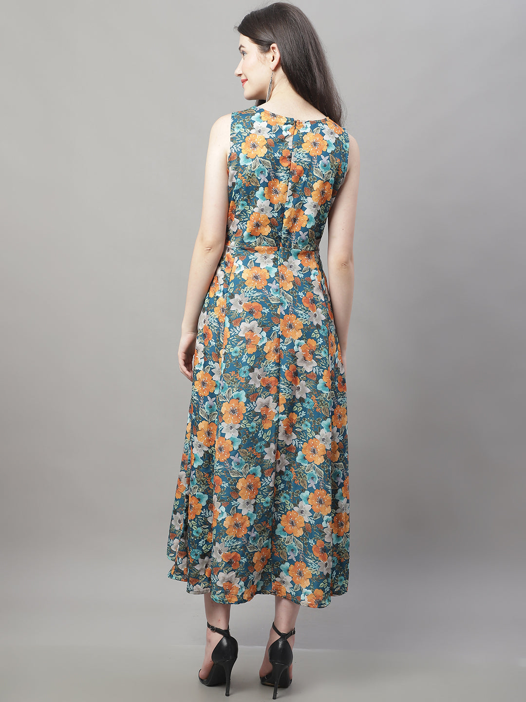 Jainish Women's Teal Blue Printed A-Line Dresses