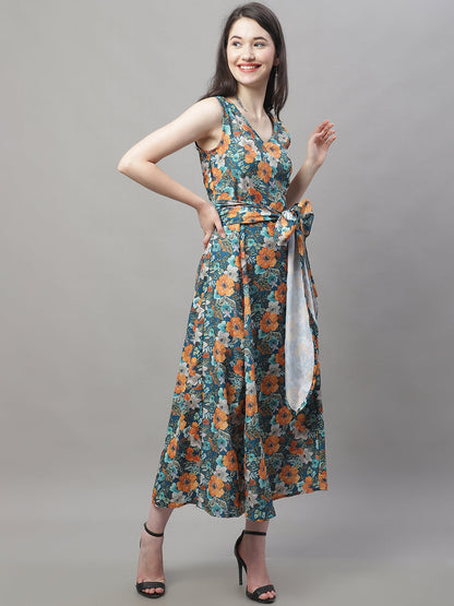 Jainish Women's Teal Blue Printed A-Line Dresses