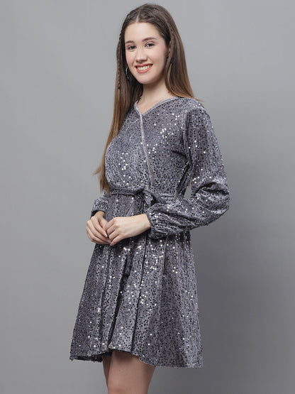 Jainish Women's WoSequin Velvet A-line dress - Grey