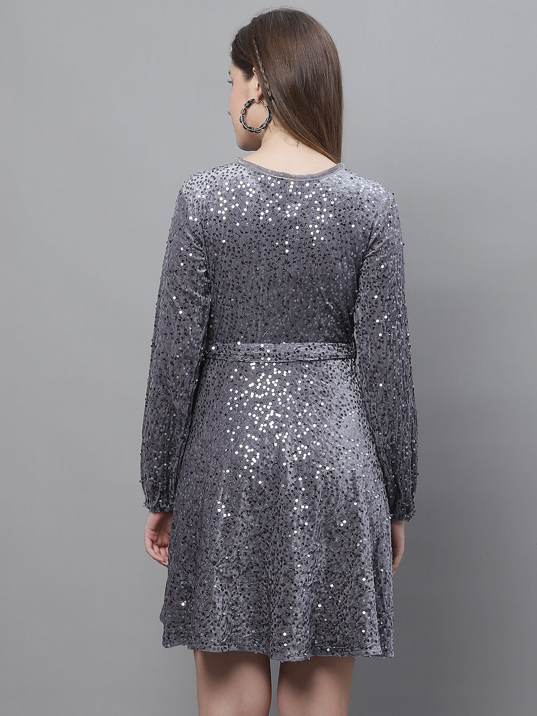 Jainish Women's WoSequin Velvet A-line dress - Grey