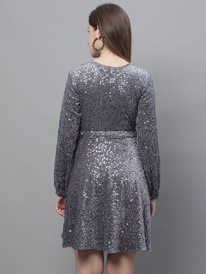 Jainish Women's WoSequin Velvet A-line dress - Grey