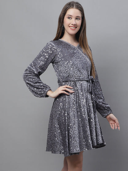 Jainish Women's WoSequin Velvet A-line dress - Grey