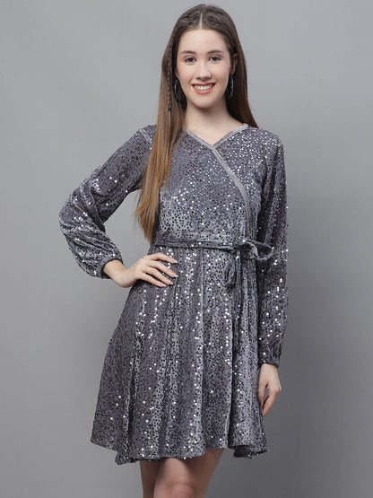 Jainish Women's WoSequin Velvet A-line dress - Grey