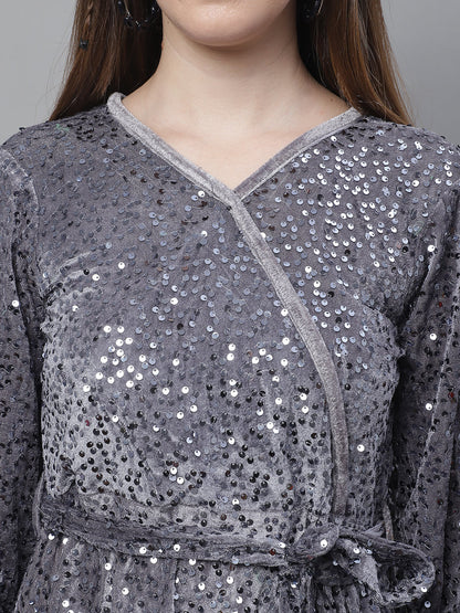 Jainish Women's WoSequin Velvet A-line dress - Grey