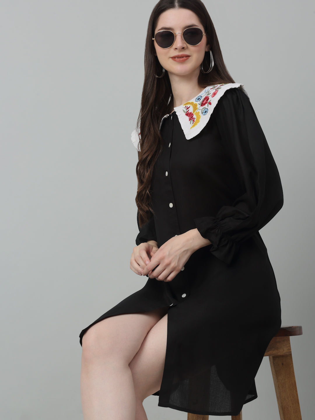 Jainish Women's WoFloral Embroidered A-line Dress - Black