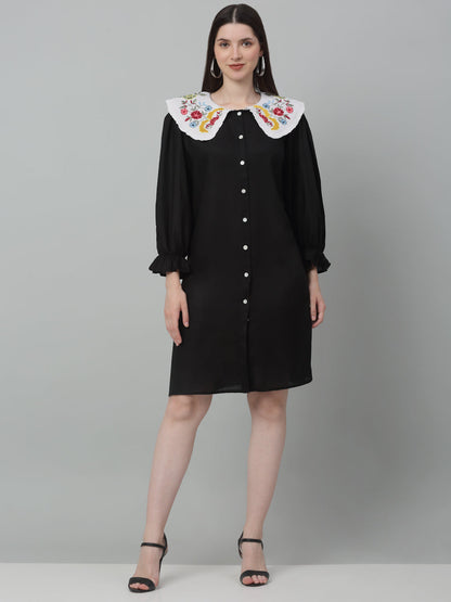 Jainish Women's WoFloral Embroidered A-line Dress - Black