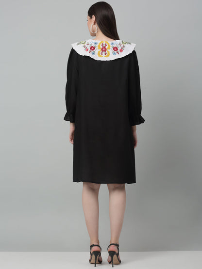 Jainish Women's WoFloral Embroidered A-line Dress - Black