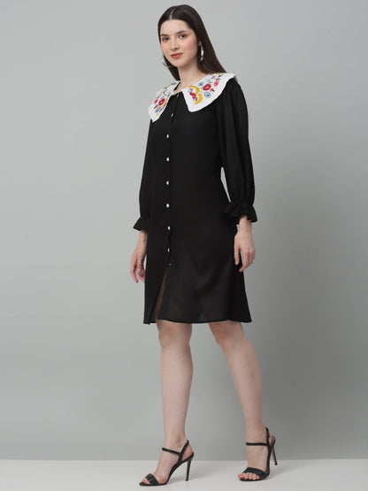 Jainish Women's WoFloral Embroidered A-line Dress - Black