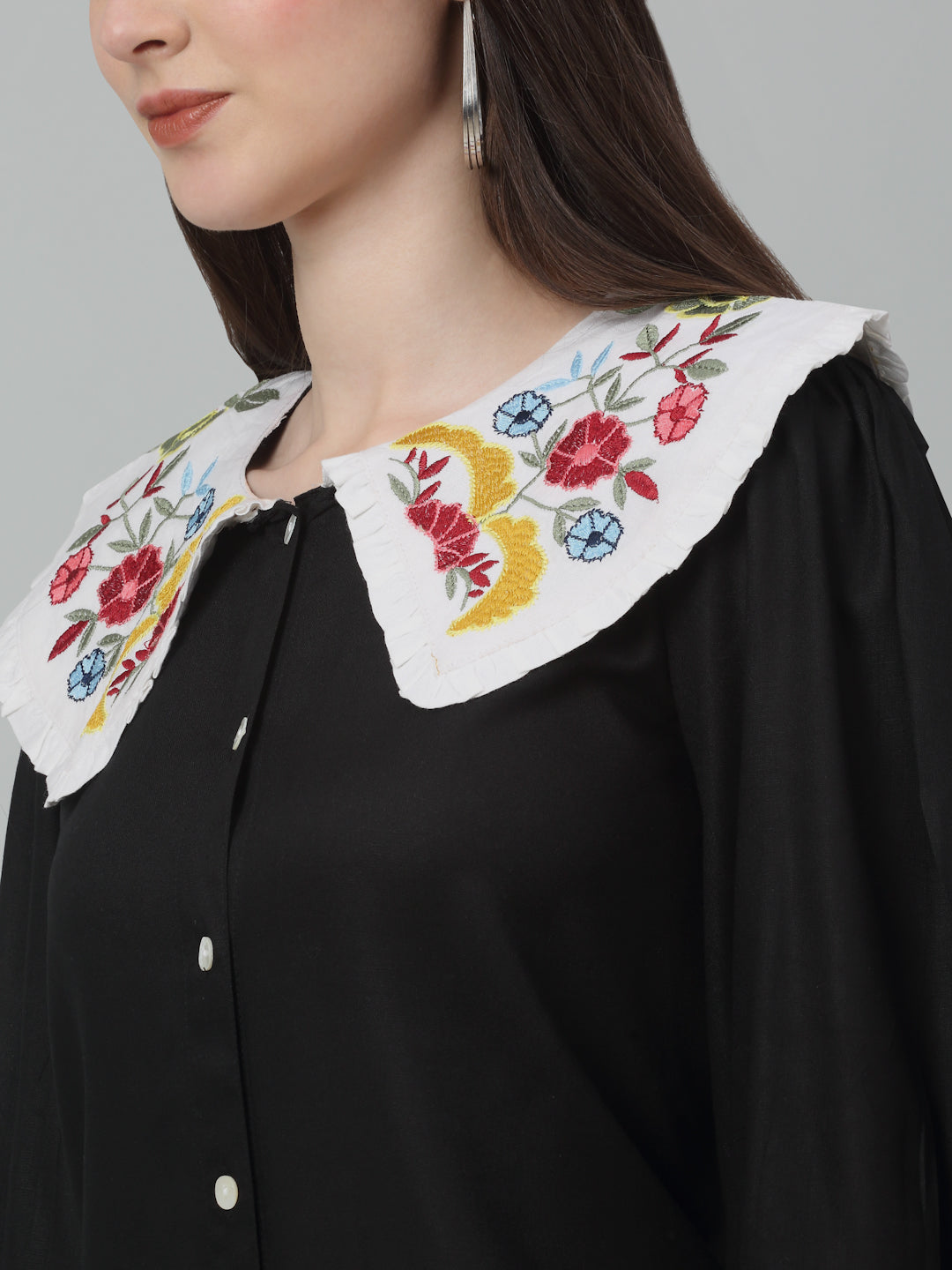 Jainish Women's WoFloral Embroidered A-line Dress - Black