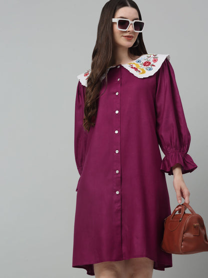 Jainish Women's WoFloral Embroidered A-line Dress - Purple