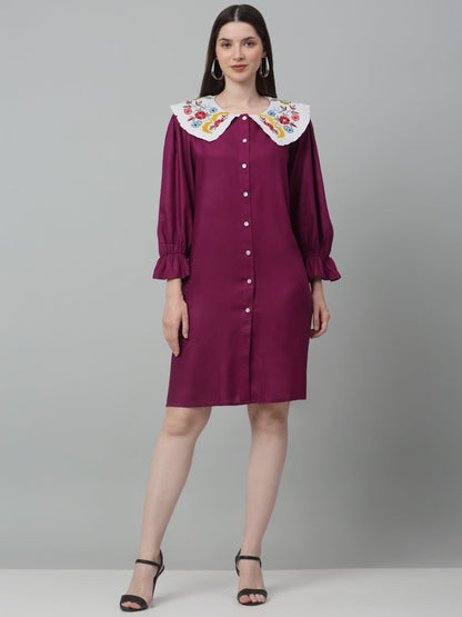 Jainish Women's WoFloral Embroidered A-line Dress - Purple