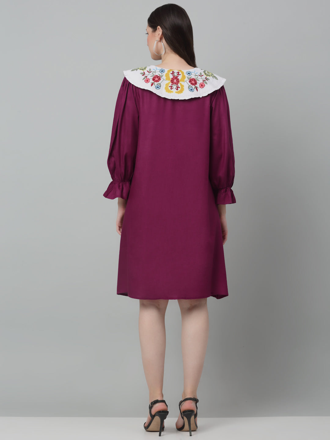 Jainish Women's WoFloral Embroidered A-line Dress - Purple