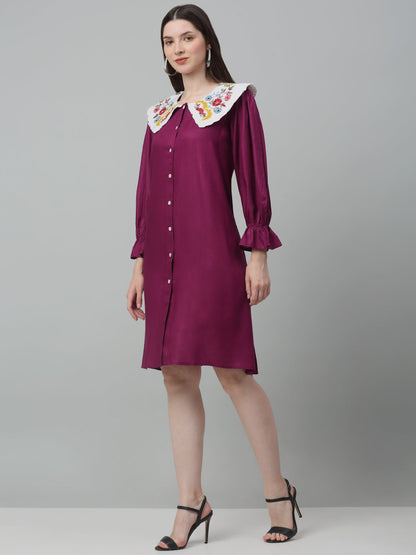 Jainish Women's WoFloral Embroidered A-line Dress - Purple