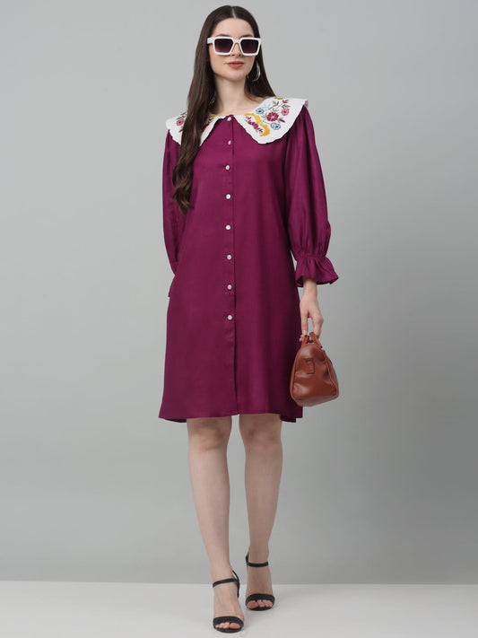 Jainish Women's WoFloral Embroidered A-line Dress - Purple