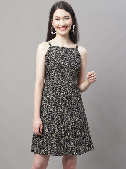 Jainish Women's Grey Floral Printed A-Line Dresses