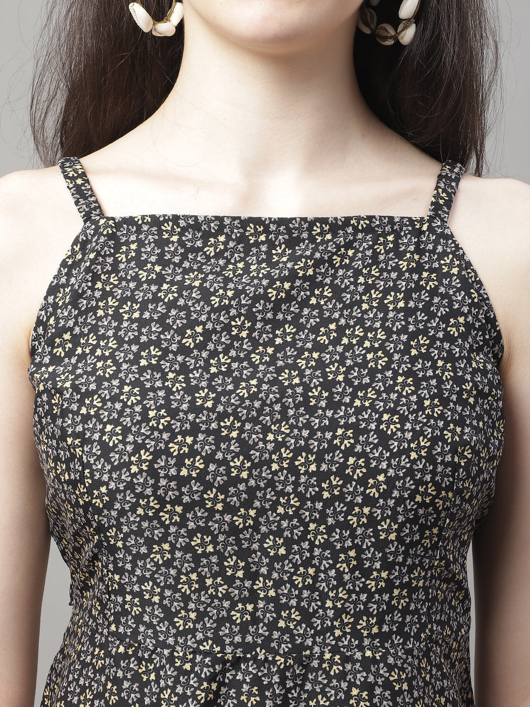 Jainish Women's Grey Floral Printed A-Line Dresses