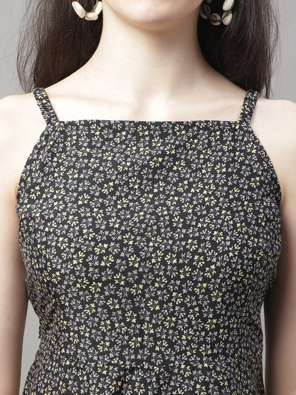 Jainish Women's Grey Floral Printed A-Line Dresses