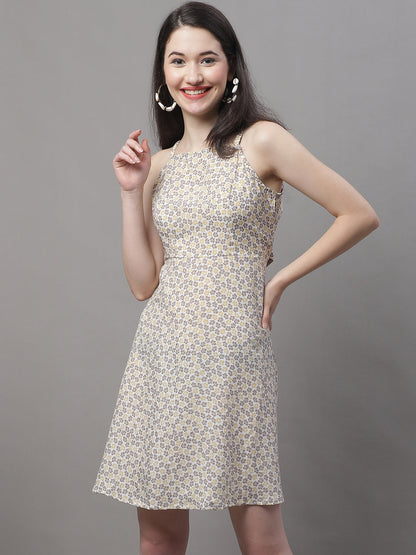 Jainish Women's Off White Floral Printed A-Line Dresses
