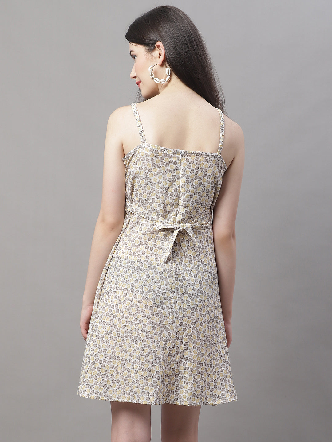 Jainish Women's Off White Floral Printed A-Line Dresses