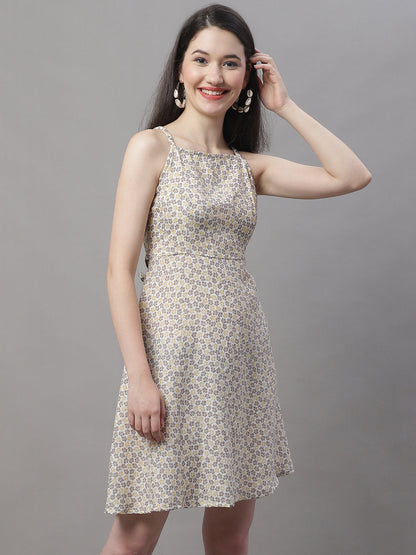 Jainish Women's Off White Floral Printed A-Line Dresses